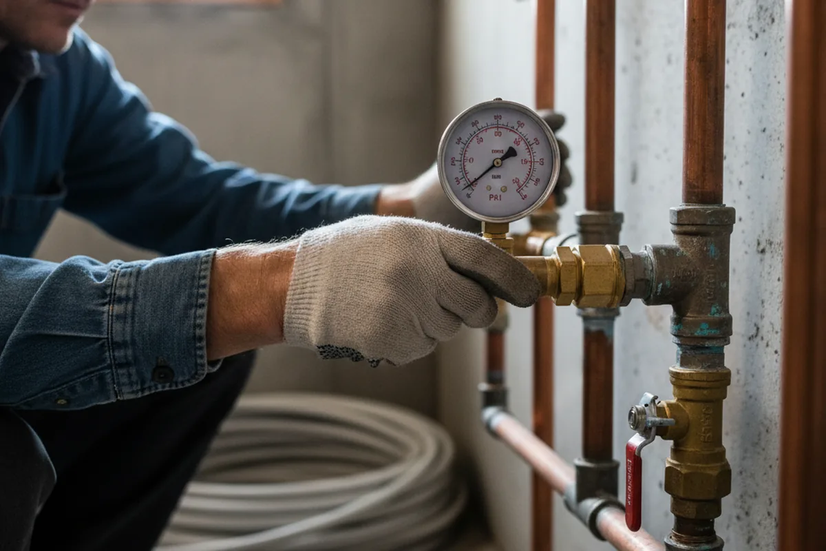Pressure testing a repaired line during Water Line Repair in Buena